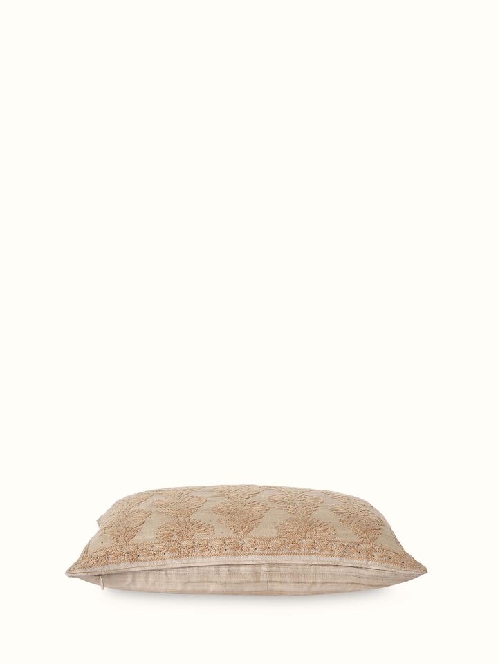 Side detail showing the subtle texture and buta embroidery on Tussar silk.