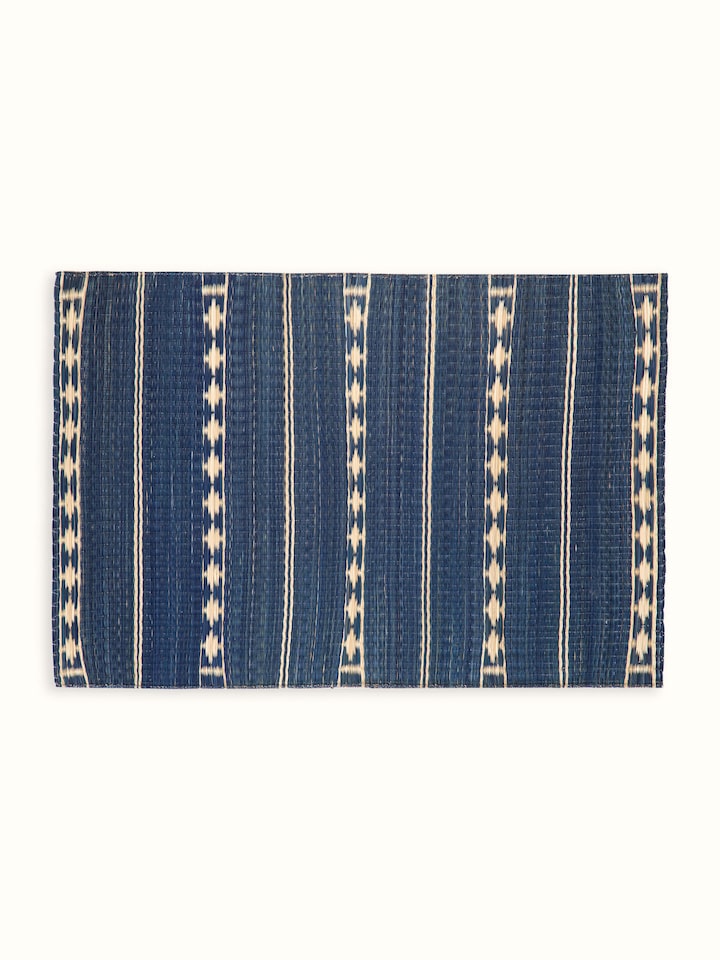 Front view of Prakriti Blue Stripe Madurkathi Table Mats set, handcrafted from natural fibres.