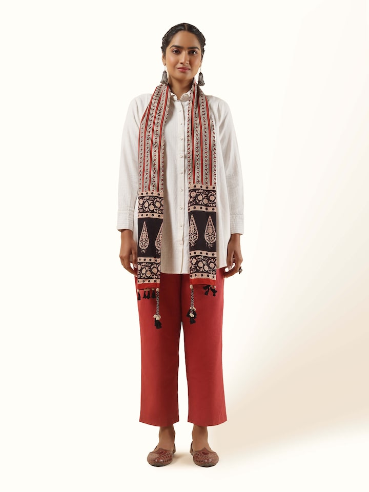 Black Cotton Bagru Block Printed Stole