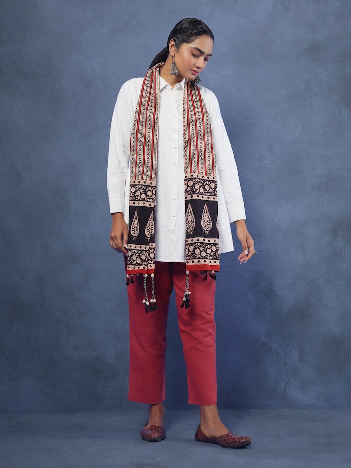 Black Cotton Bagru Block Printed Stole