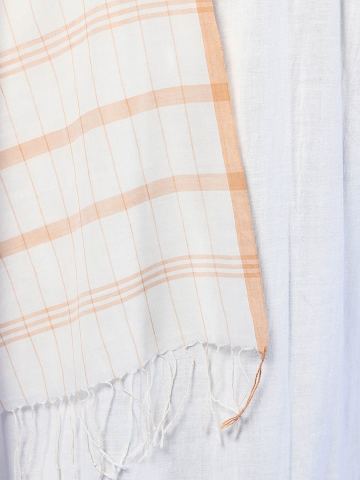 Detail view of Yellow Cotton Stole highlighting the embroidered border detail