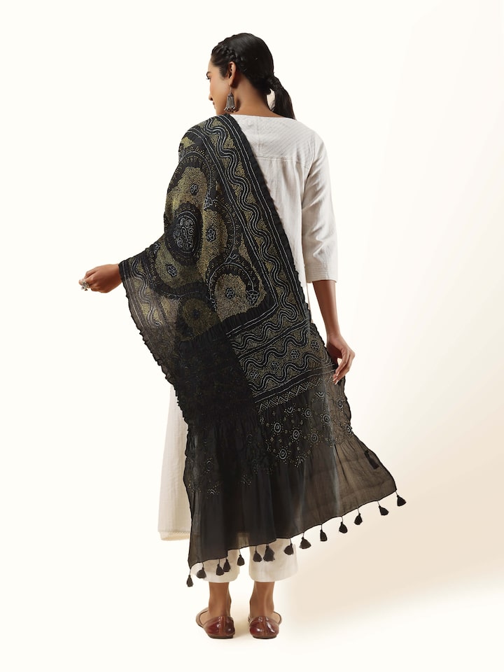 Yellow Silk Bandhani Tie & Dye Dupatta