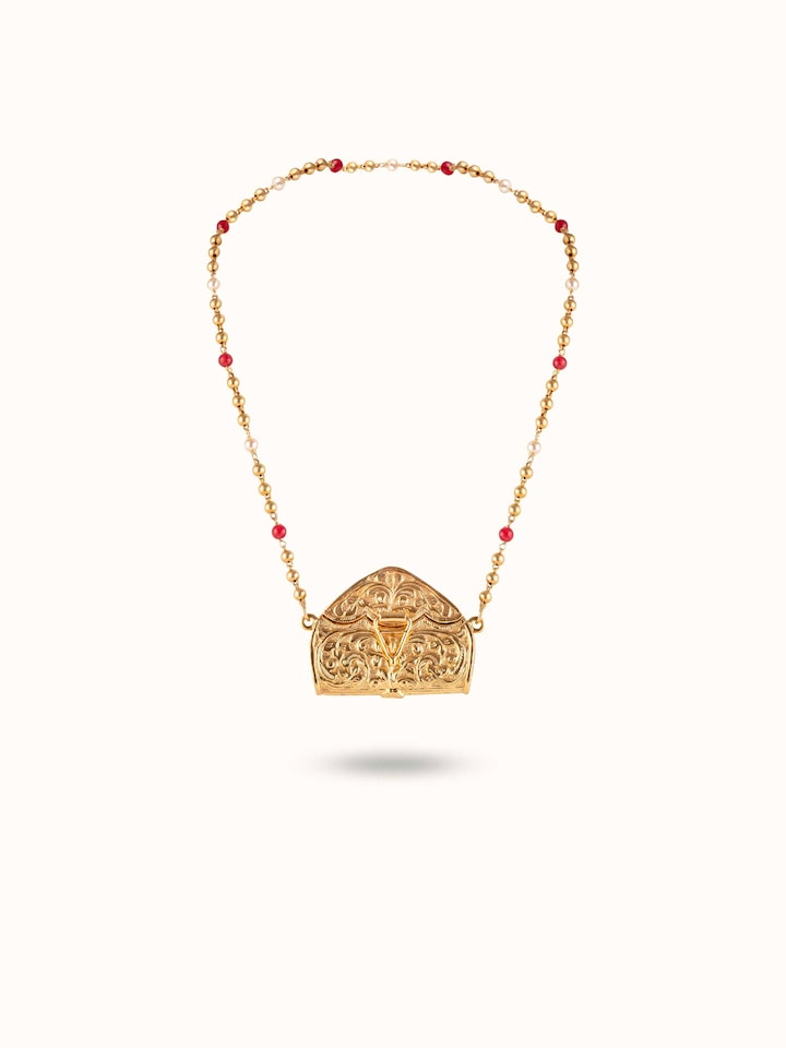 Front view of Chitai Silver Long Necklace showcasing intricate metalwork.