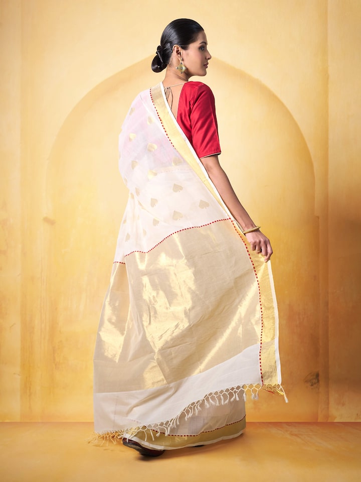 Close-up of pallu on Cotton Venkatagiri Saree emphasizing traditional design and texture