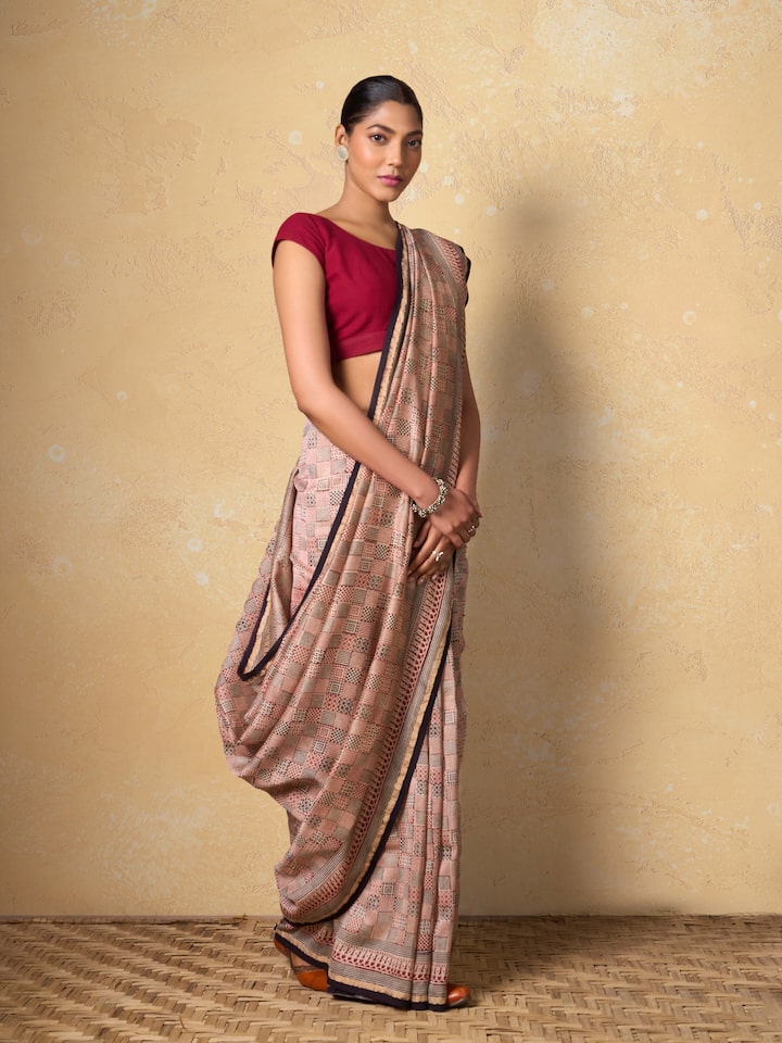Red Chanderi Cotton Silk Bagh Block Printed Saree
