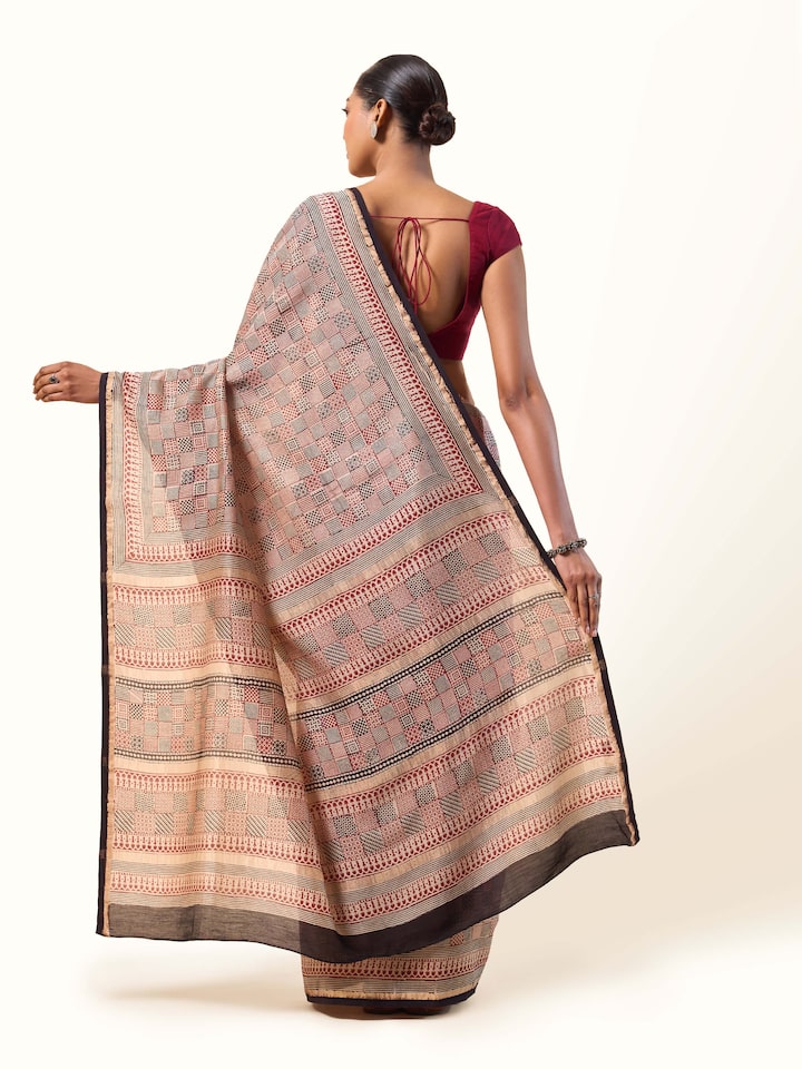 Red Chanderi Cotton Silk Bagh Block Printed Saree