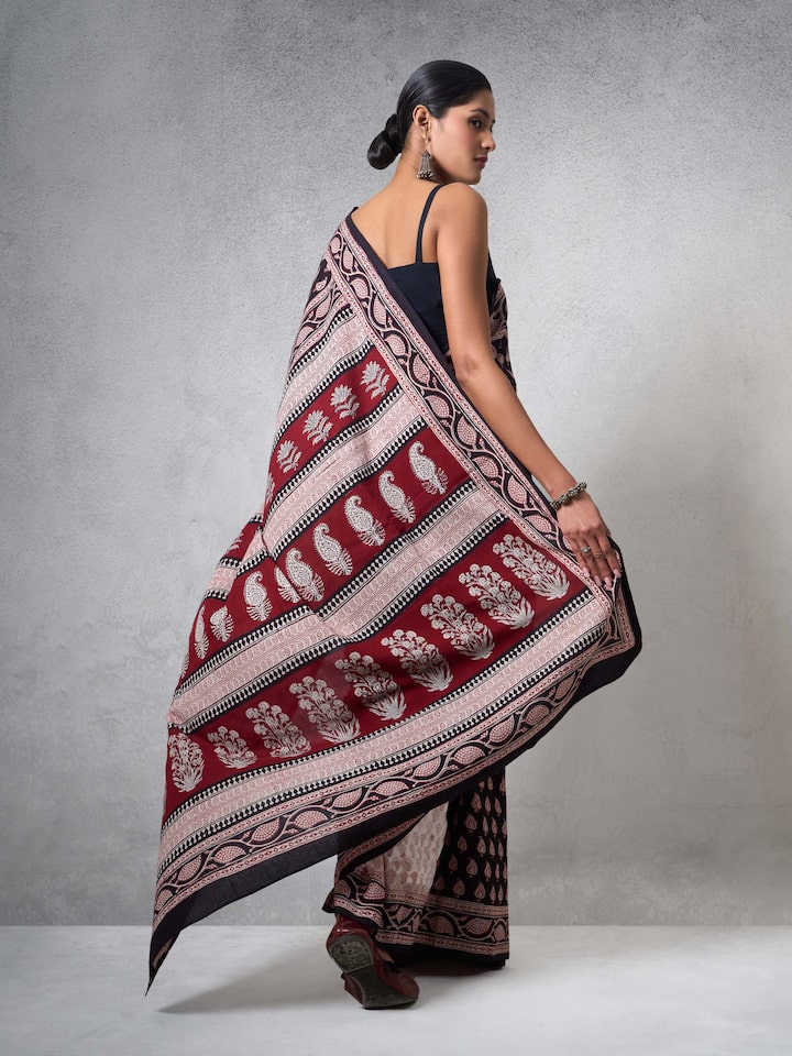 Black Cotton Bagh Block Printed Saree