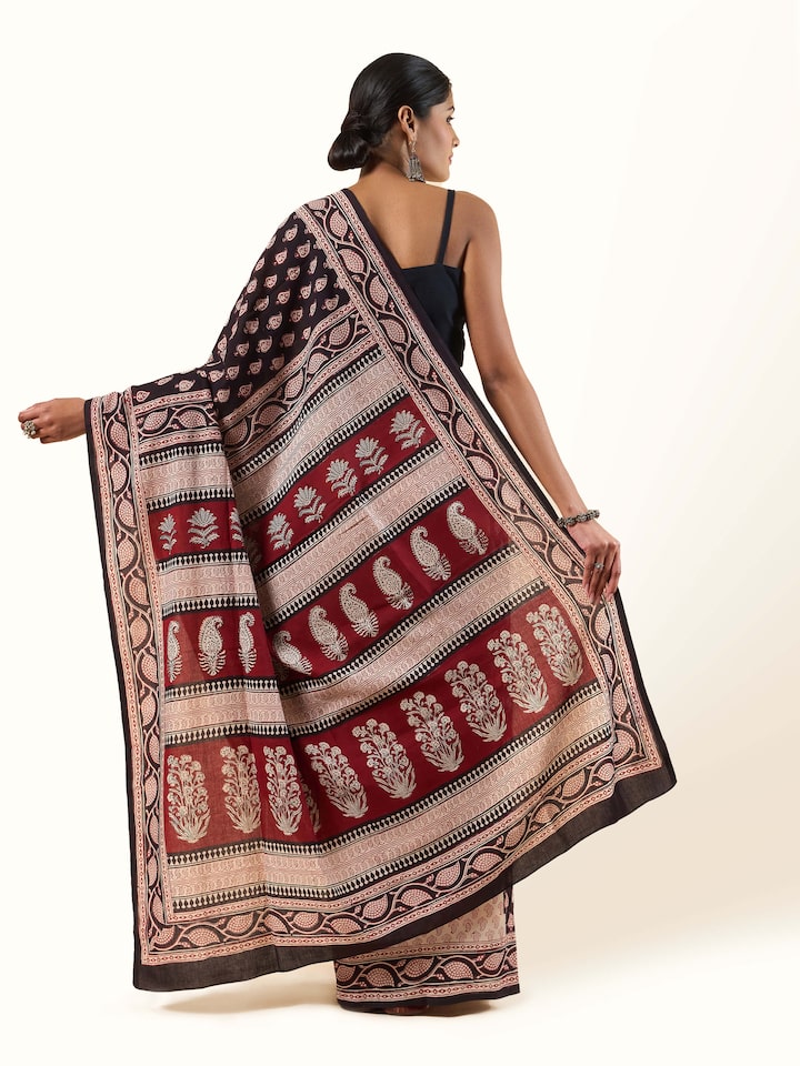 Black Cotton Bagh Block Printed Saree