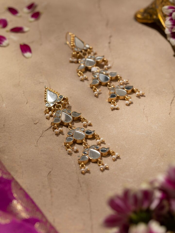 Overhead view of Silver Smithing Drop Earrings featuring elegant silver design and detailed craftsmanship.