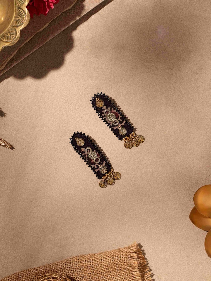 lifestyle view of ajrakh drop earrings