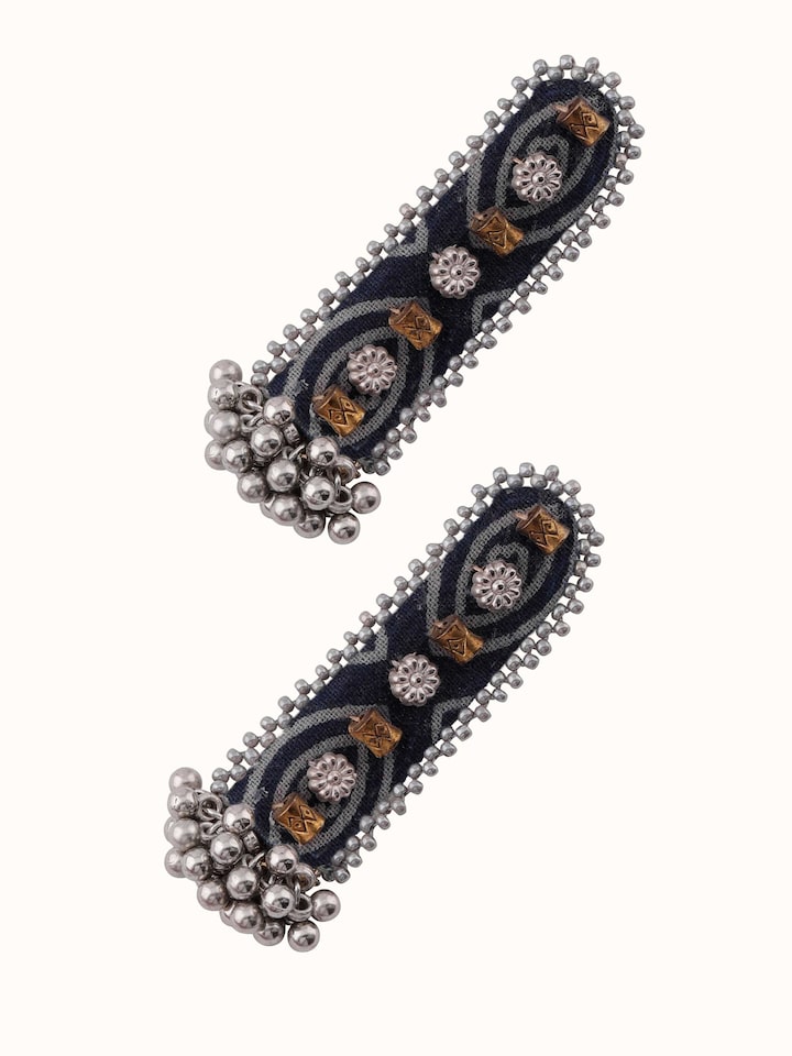 top view of ajrakh drop earrings