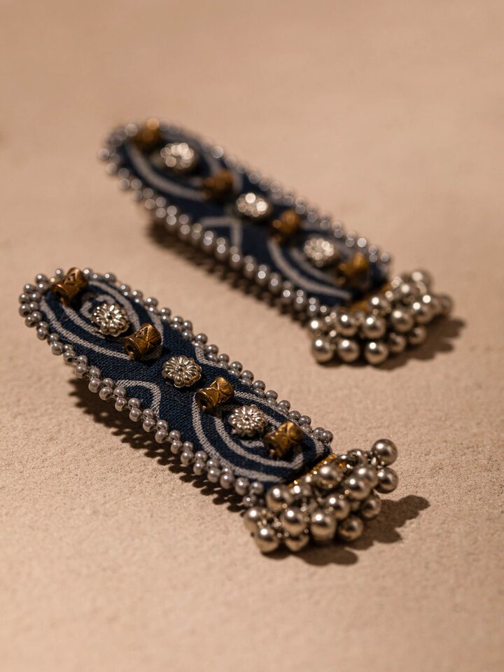 detail view of ajrakh drop earrings pattern