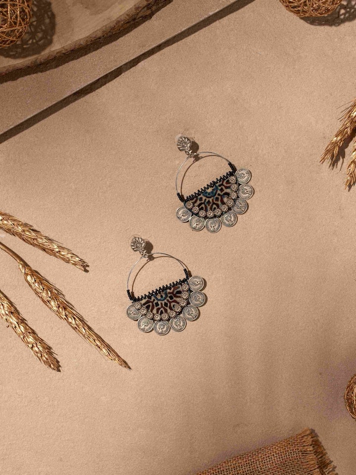 lifestyle view of ajrakh drop earrings
