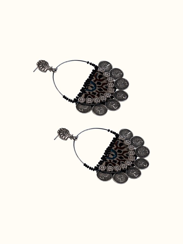 top view of ajrakh drop earrings