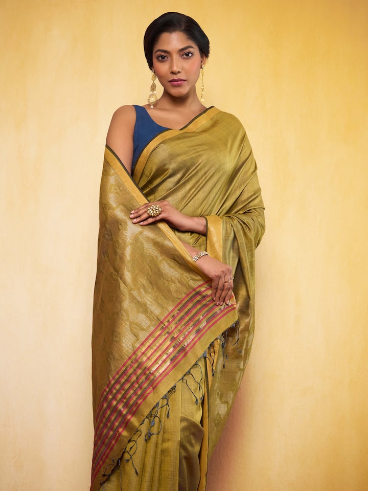 Yellow Eri Silk Extra-weft Saree