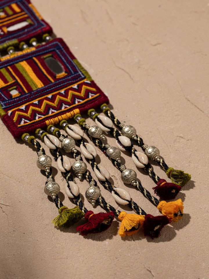 Back view of Banjara Embroidery Long Necklace showing the clasp and overall design.