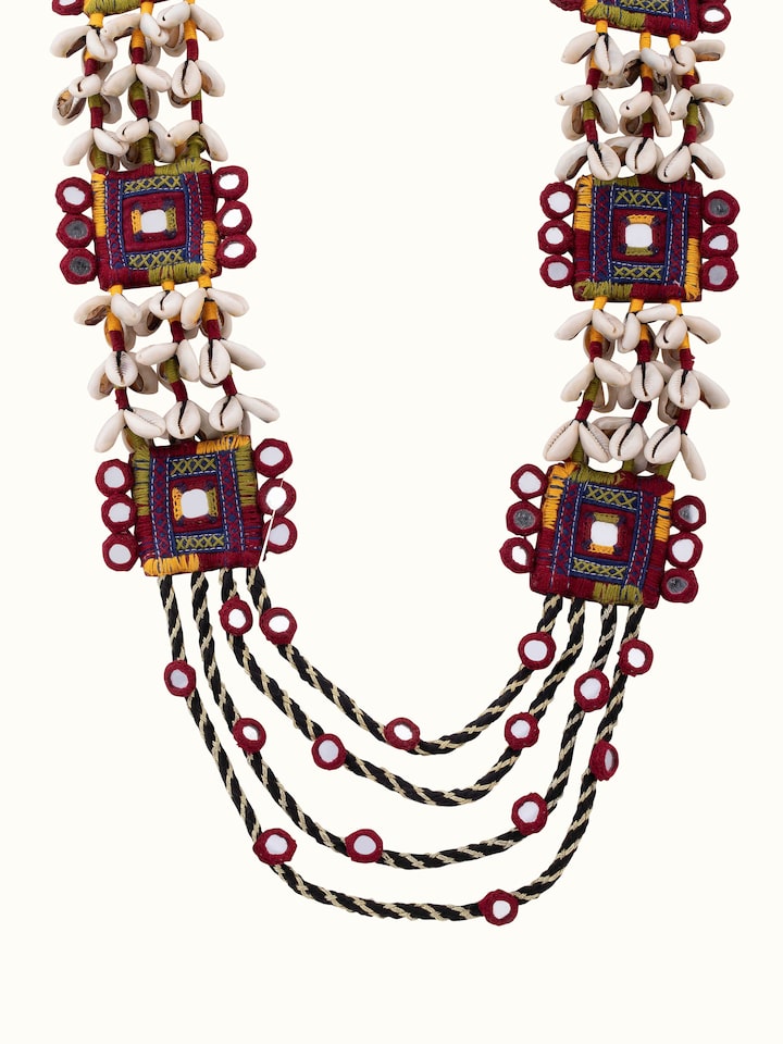 Front view of Banjara Embroidery Long Necklace showcasing vibrant embroidery and design.