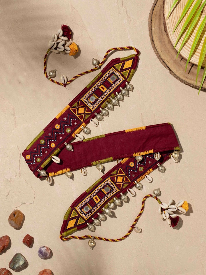 Styled detail view of Banjara Embroidery Waist Belt worn at the waist, shown in an alternate styled shot
