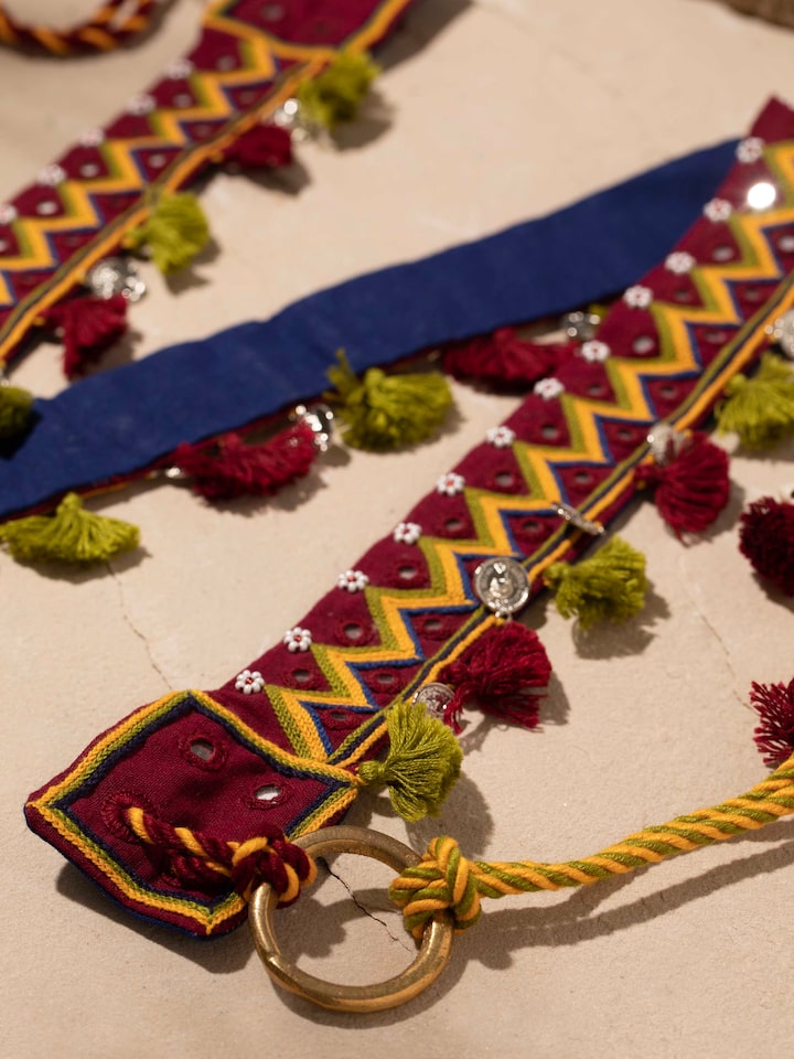 Detail view of Banjara Embroidery Waist Belt highlighting the stone setting and metalwork detail