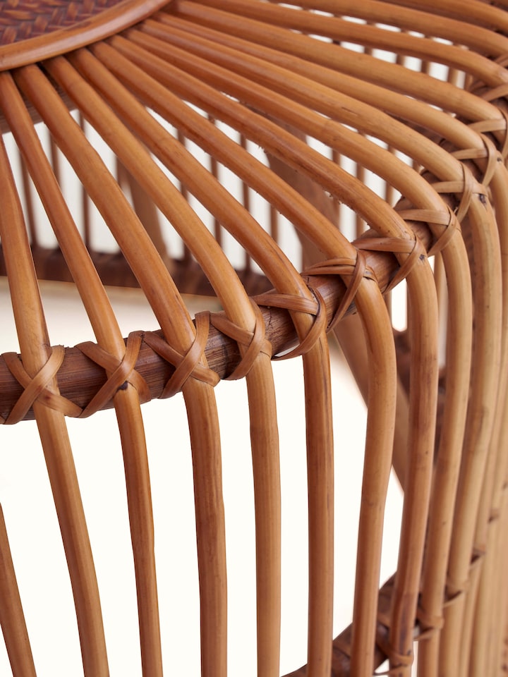 Detailed view of Cane & Bamboo Coffee Table, highlighting the intricate cane weaving and design