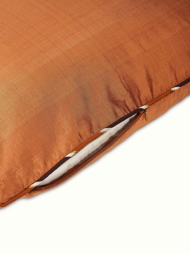 Detail shot 1: Close-up of Ikat handloom weave in solid rust silk showing fine craftsmanship.