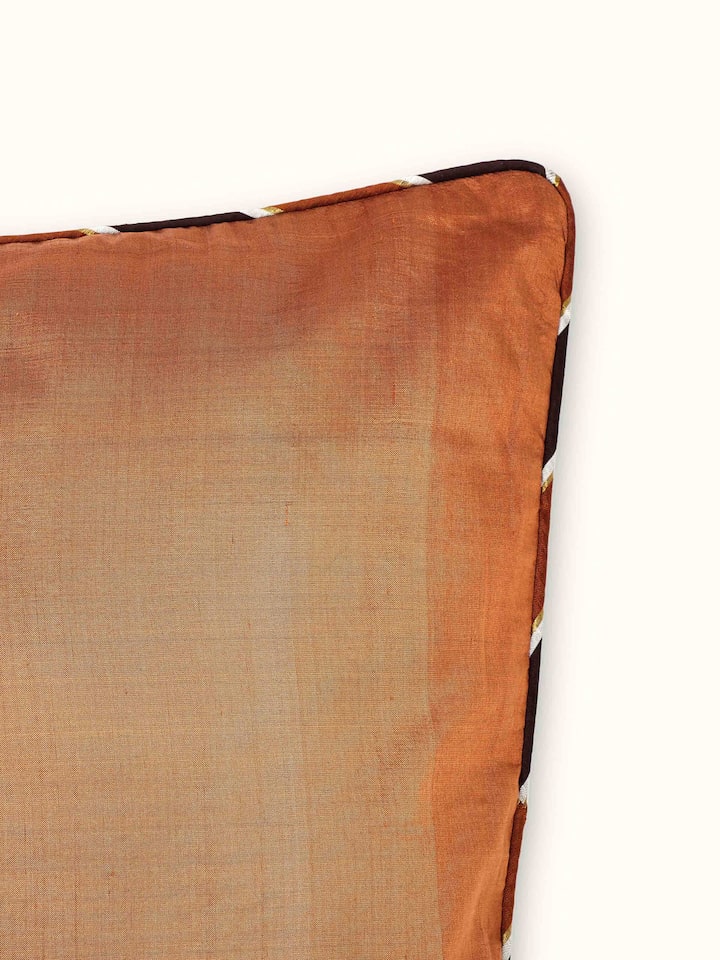 Back view: Back view of Bhoomi cushion cover revealing secure closure and even weave.