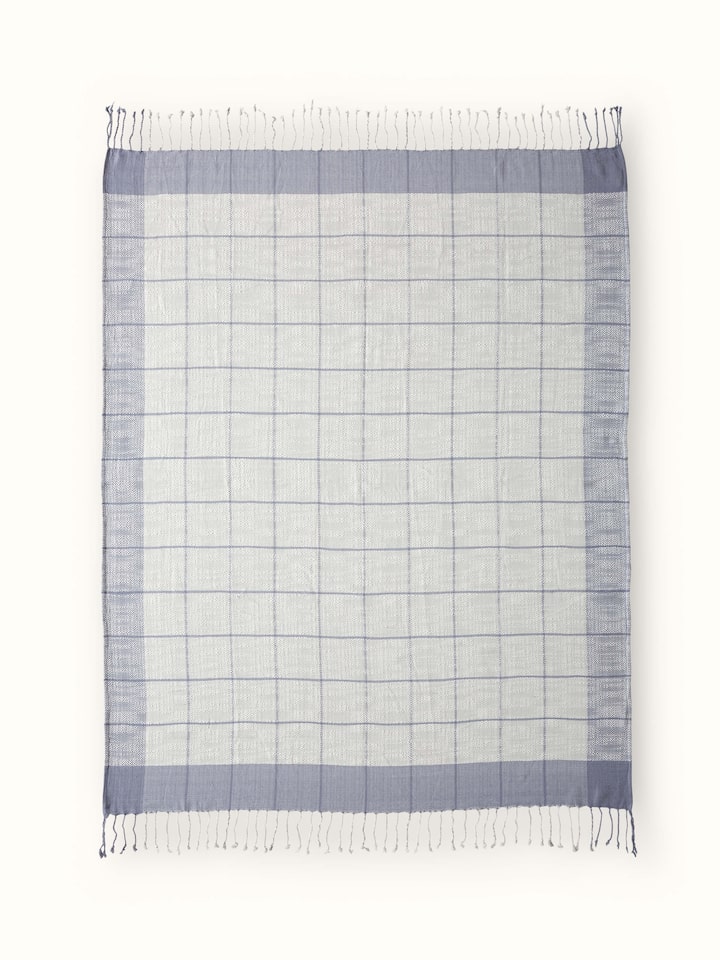 Front view of Adhima grey twill cotton handloom throw showcasing its soft texture and elegant pattern