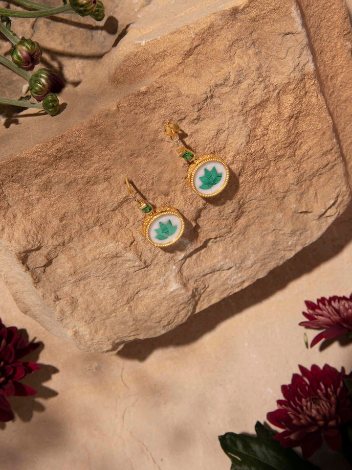 Alternate lifestyle view of Parchinkari Silver Drop Earrings styled with vibrant attire.