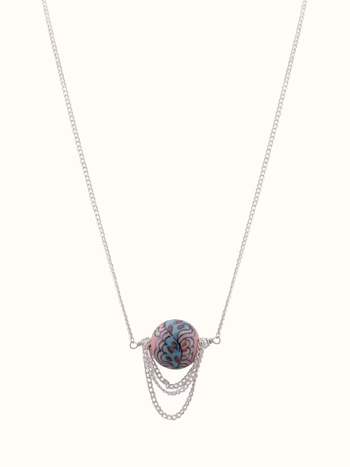 Front view of Ceramic Long Necklace showcasing the intricate ceramic elements and elegant design.