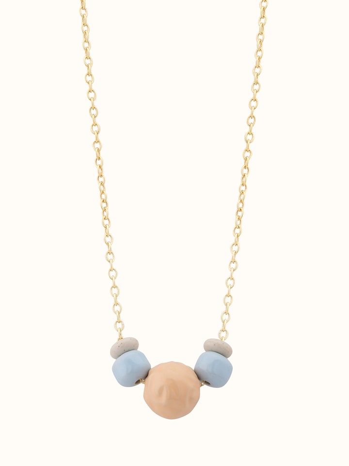 Front view of Ceramic long necklace highlighting its intricate beadwork and vibrant colors.