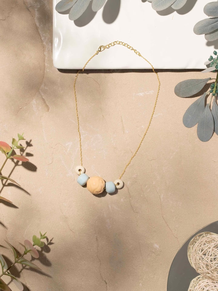 Top view of Ceramic long necklace emphasizing unique craftsmanship