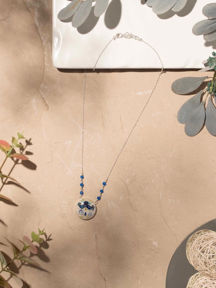 Side view of Ceramic Long Necklace emphasizing its vibrant colors and design.