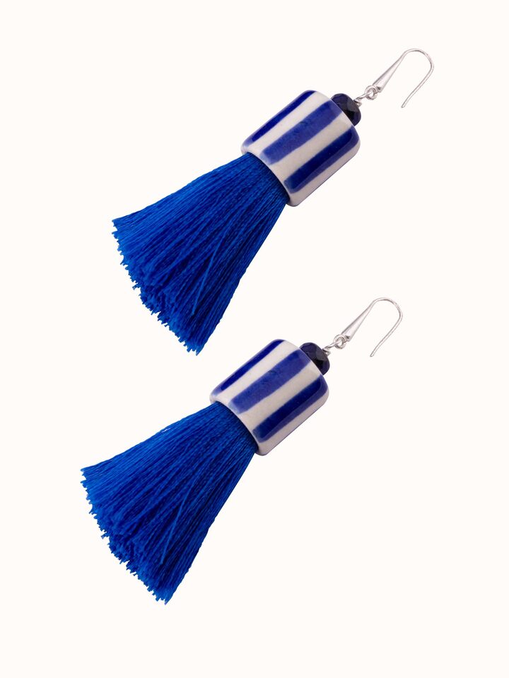 Angled view of Ceramic Drop Earrings emphasizing their elegant appearance.