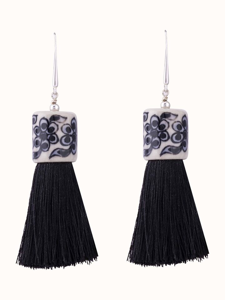 Front view of Ceramic Drop Earrings featuring elegant design and smooth ceramic finish.