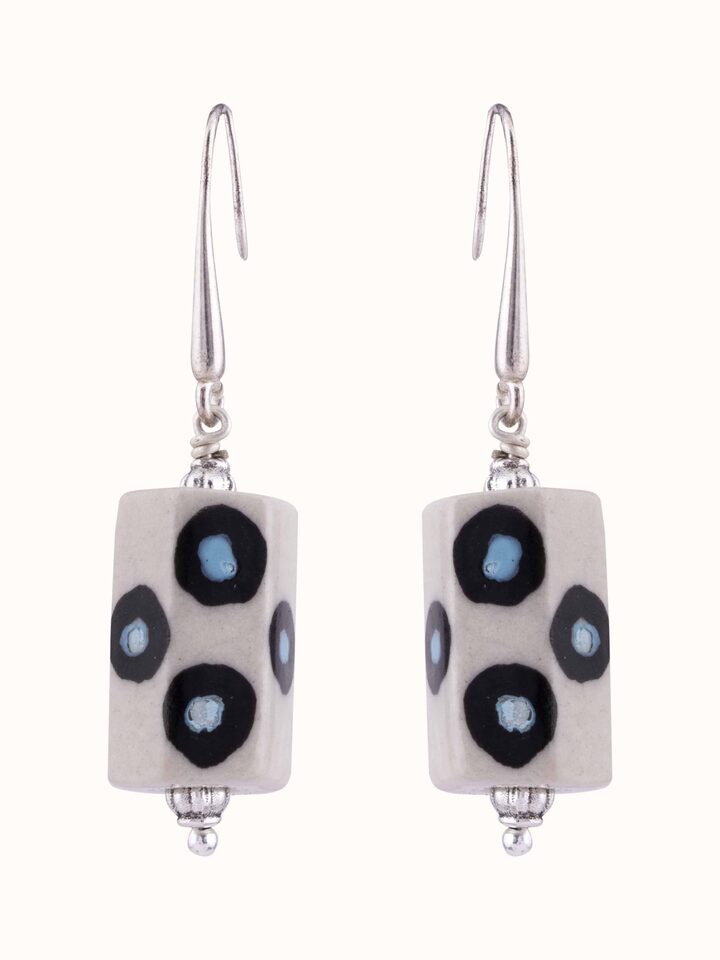 Front view of Ceramic Drop Earrings showing smooth glossy finish and elegant design