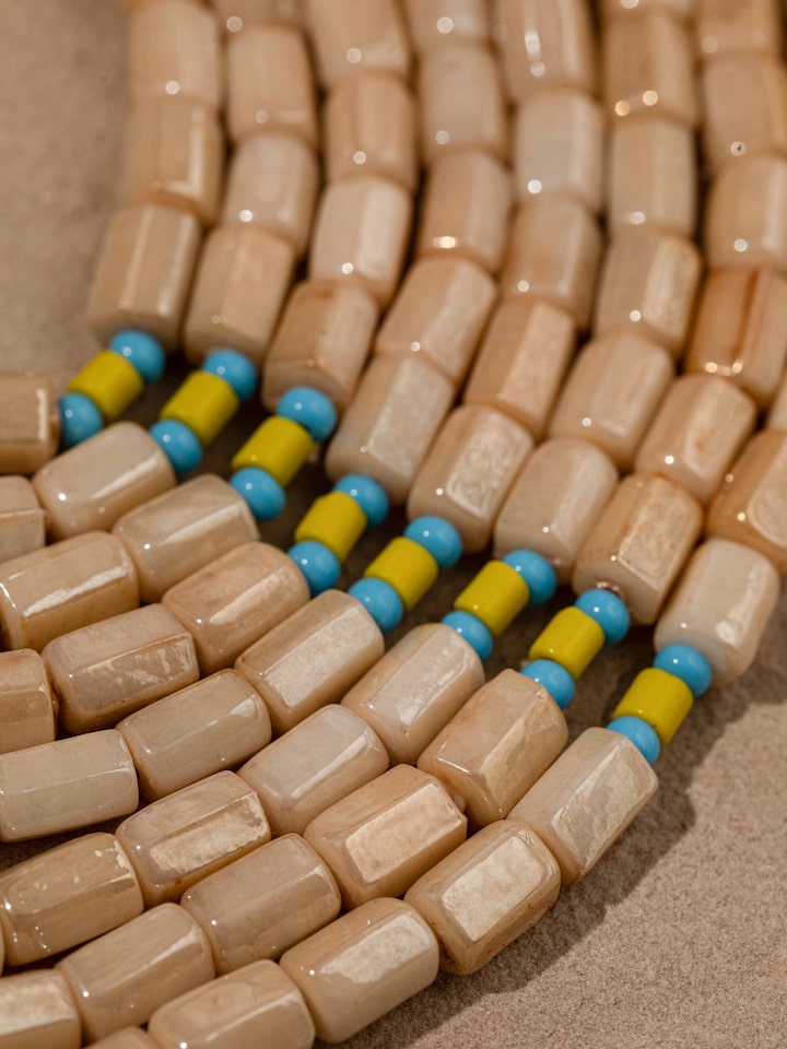 Back view of Bead Long Necklace showing clasp and bead arrangement.