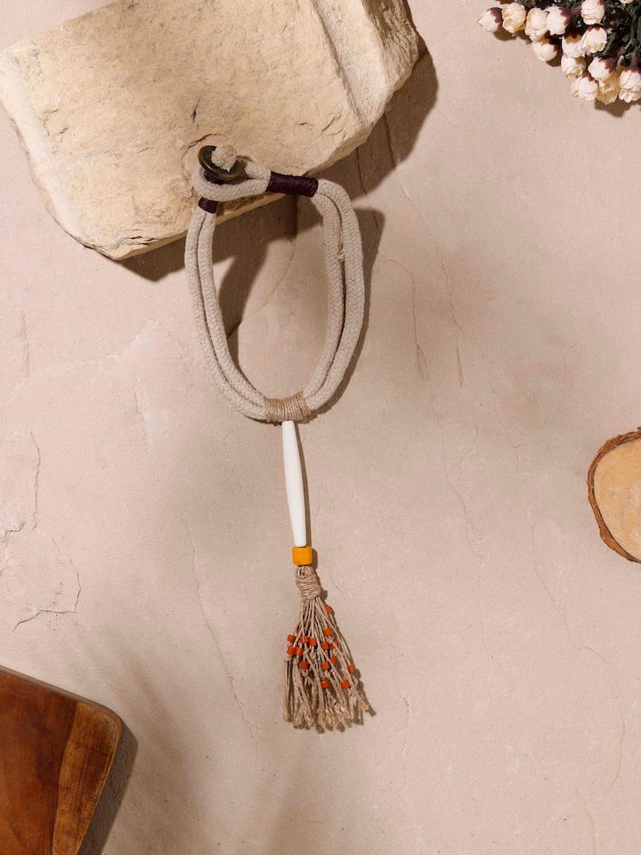 Close-up of Cotton Chords & Faux Bones Collar Necklace showcasing intricate details and design.