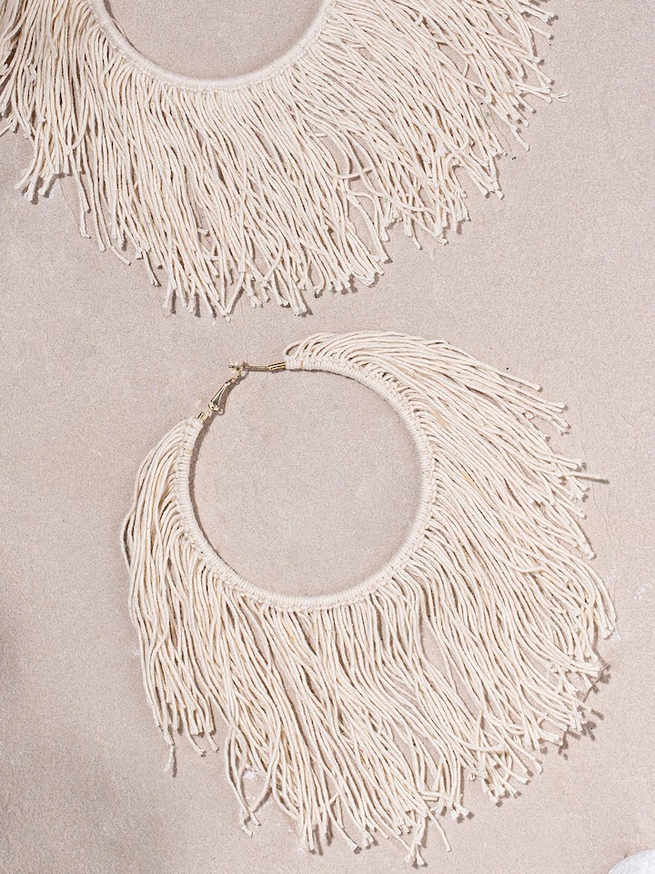 Detailed view of Cotton Chord Hoops from a distance to showcase overall design.