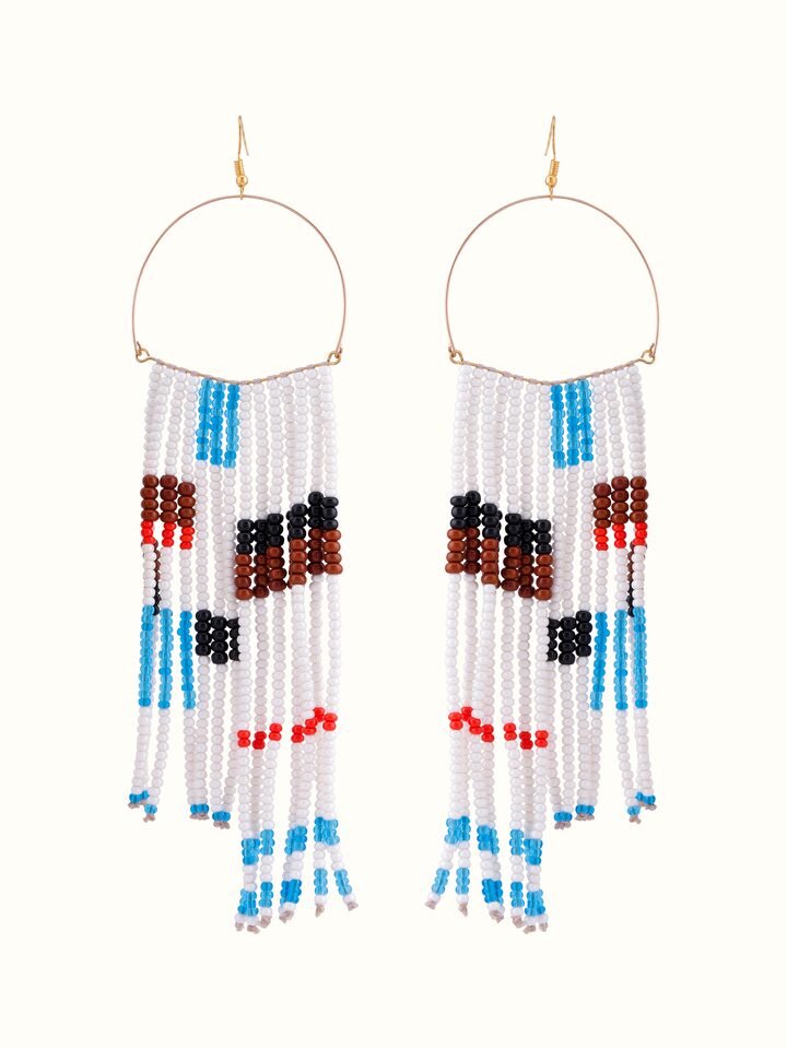 Front view of Bead Drop Earrings featuring colorful beads and stylish drop design.