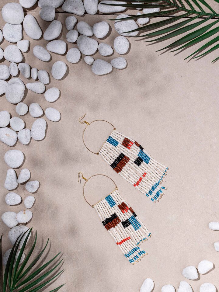 Side view of Bead Drop Earrings showcasing their elegant drop design and bead arrangement.