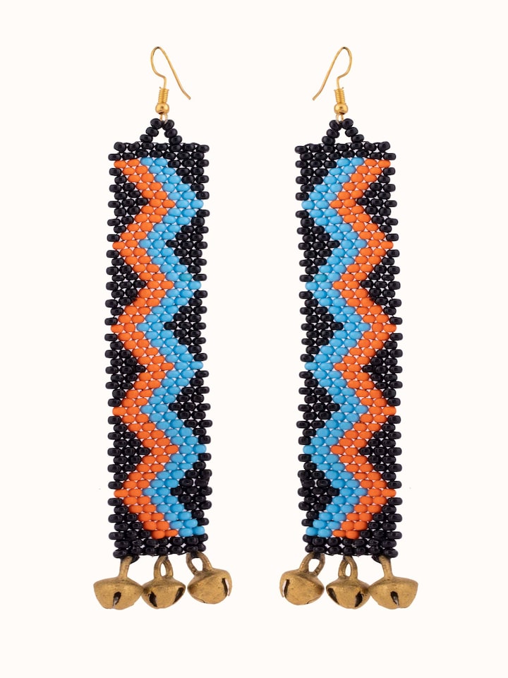 Front view of Bead Drop Earrings showcasing vibrant beads and detailed design.