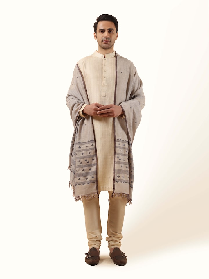 Beige Woollen Bengal Jamdani Shawl