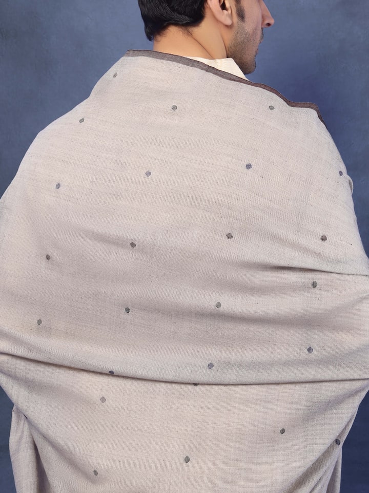 Beige Woollen Bengal Jamdani Shawl