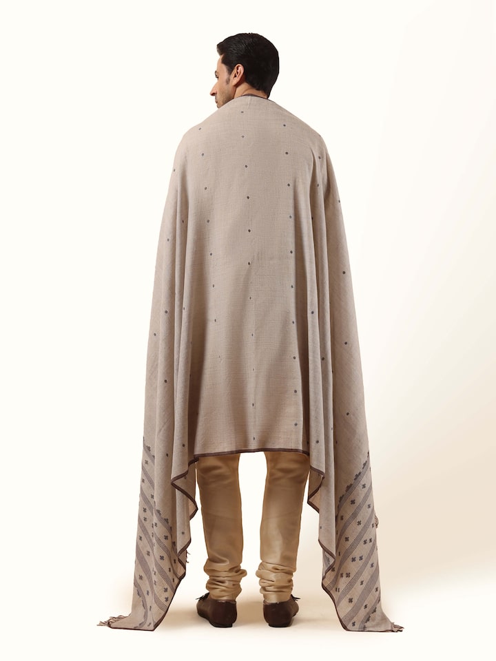 Beige Woollen Bengal Jamdani Shawl