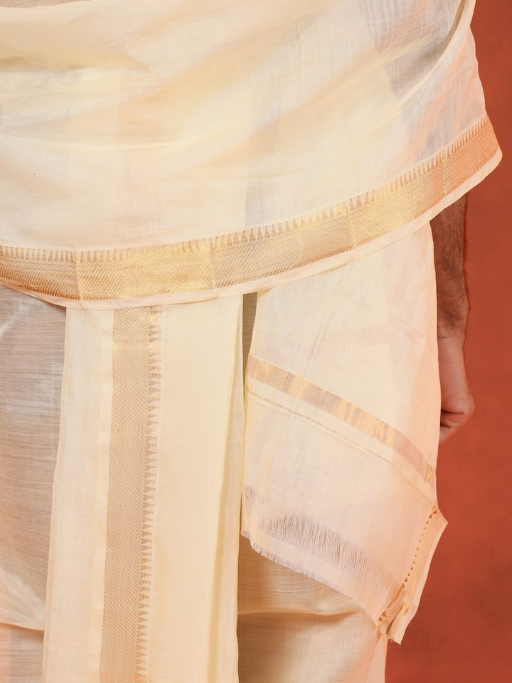 Off-white Cotton Mangalagiri Angavastram Set (2Pcs)