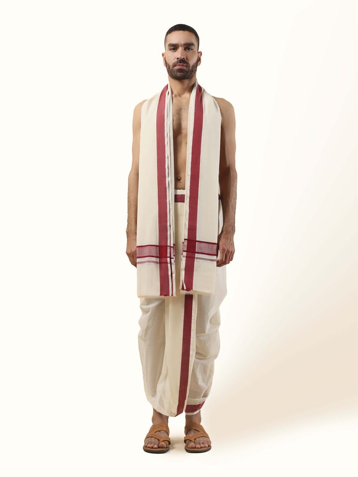 Red Cotton Angavastram Set (2Pcs)