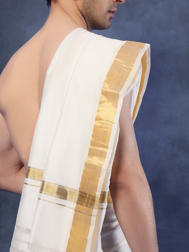 Off-white Silk Pattu Angavastram Set (2Pcs)