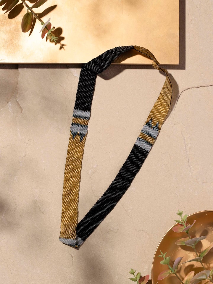 Side view of Glass Beads Long Necklace highlighting its intricate beadwork and colorful design.