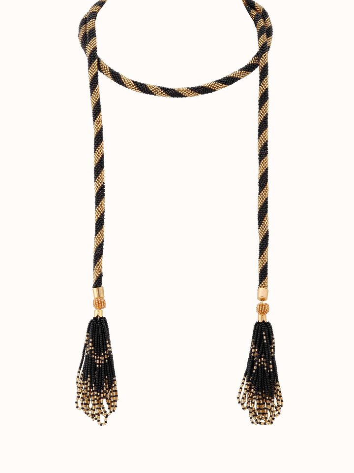 Front view of Glass Beads Long Necklace showing the complete piece and design