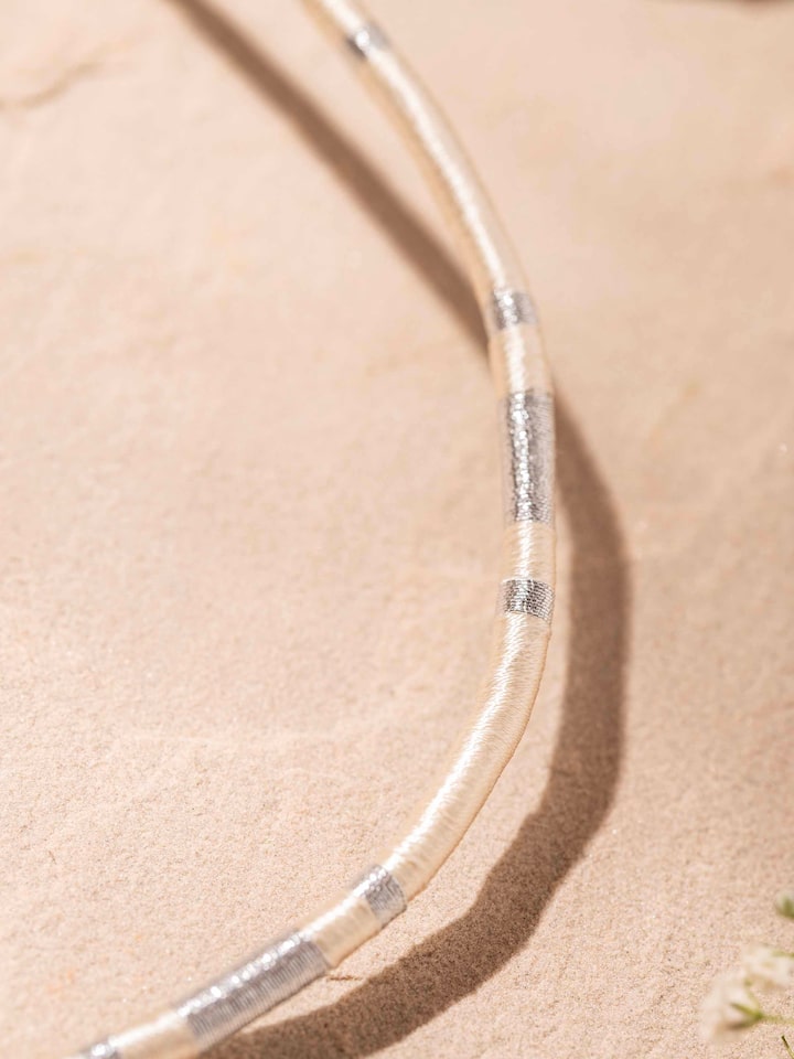 Detailed front view of Patwa collar necklace highlighting the elegant embroidery and traditional craftsmanship